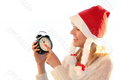 Christmas is coming. Young woman like Santa Claus as concept of eve xmas