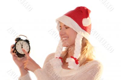 Christmas is coming. Young woman like Santa Claus as concept of eve xmas
