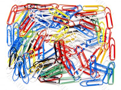 Disorganized multicolored paperclips