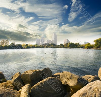 City castle on a lake