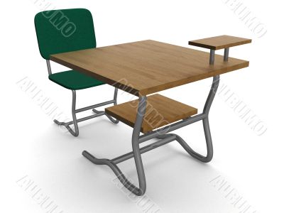 School desk and chair. 3D image