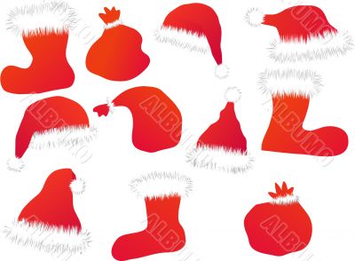 Santa`s hats, sacks and boots