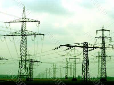 Many electricity power pole
