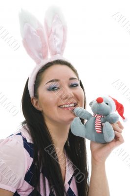 Beautiful woman with christmas decoration