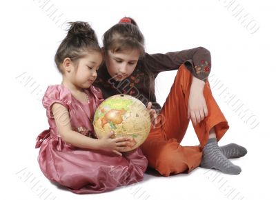 Girls with globe