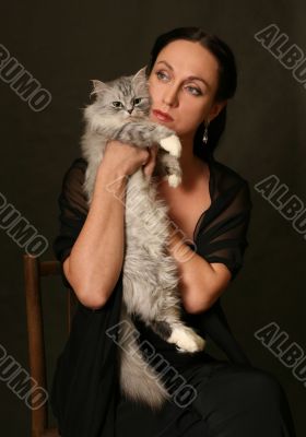 Woman with silver cat