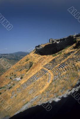 Greek theatre built into steep mountain slope