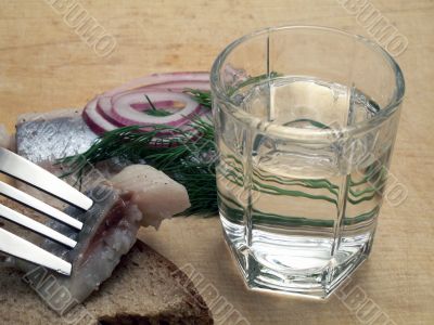 Lunch with vodka and herring