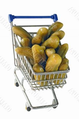 Cucumbers in a trolley isolated