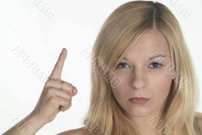 woman shows finger