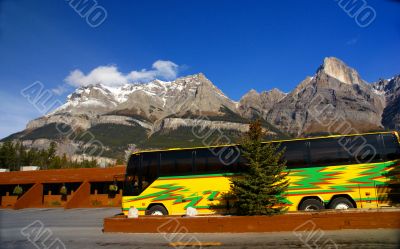 Birght yellow tour bus
