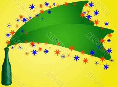 Green bottle on the yellow background