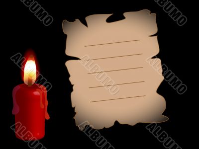 Charred paper with the candle