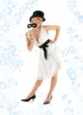 pretty lady with black mask and snowflakes