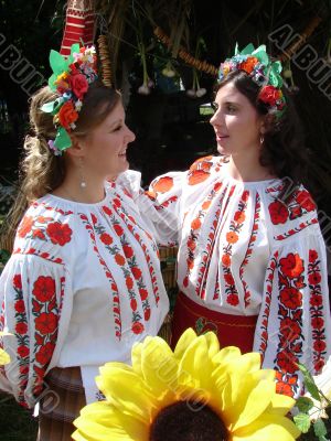 Two ukrainian girls in national folk costumes