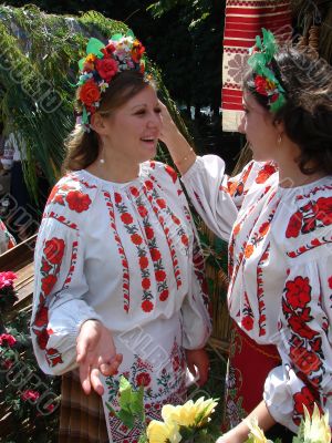Two ukrainian girls in national folk costumes