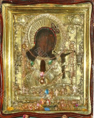orthodox st. mary icon in rich gold frame