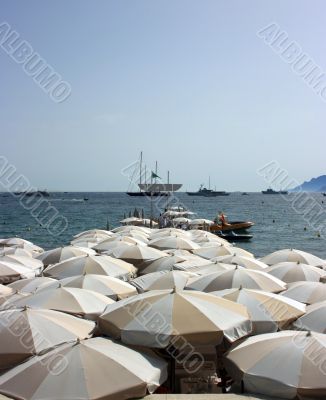 Dense beach umbrellas