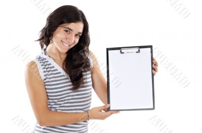 teen whit clipboard