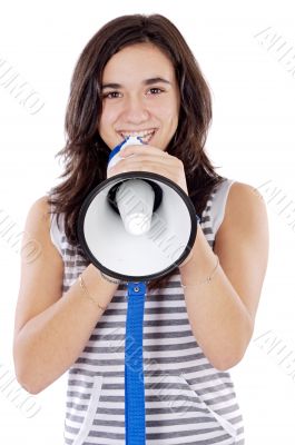 Teenager with megaphone