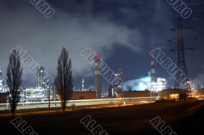 Oil refinery with moonlight