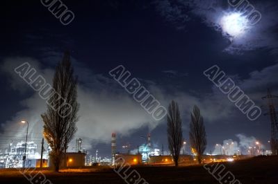 Oil refinery under the moon