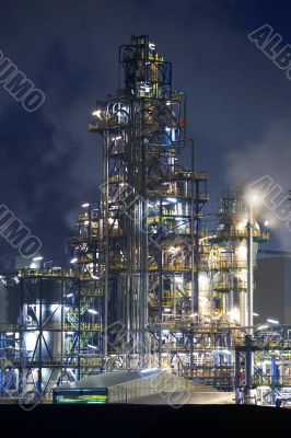 Oil refinery at night