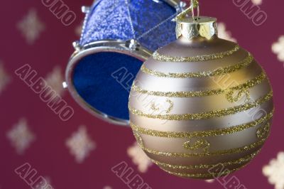 Christmas ball and drum background (selective and soft focus)