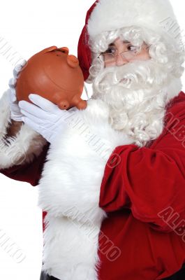 Santa Claus with a pig money box