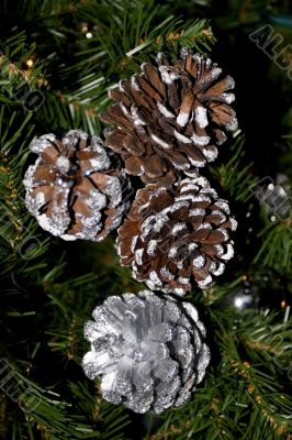 Silver pine cones, - Christmas Decoration