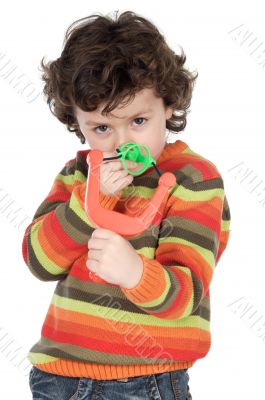 Boy with slingshot