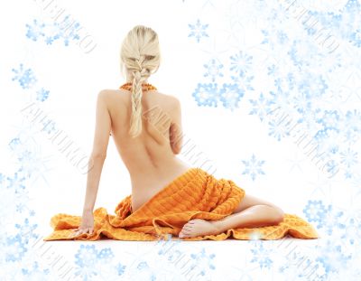 beautiful lady with orange towels and snowflakes