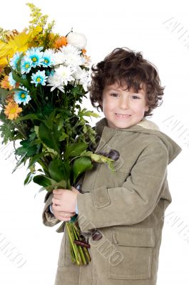 adorable boy with flowers