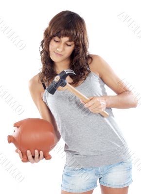 casual girl with money box