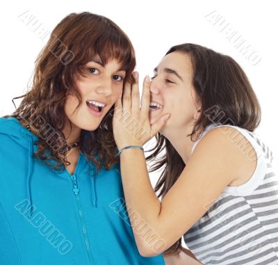 Teenager girls whispering a secret