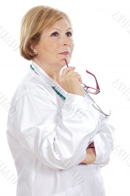 Female doctor thinking