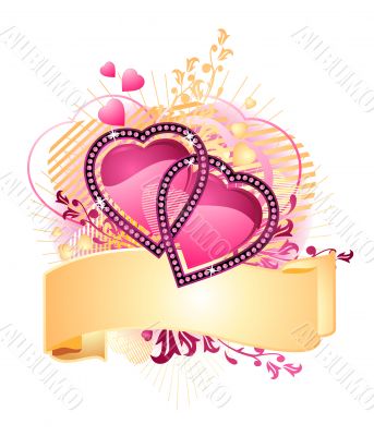 love hearts / with banner / valentine /  vector