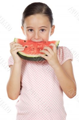adorable girl eating watermelon