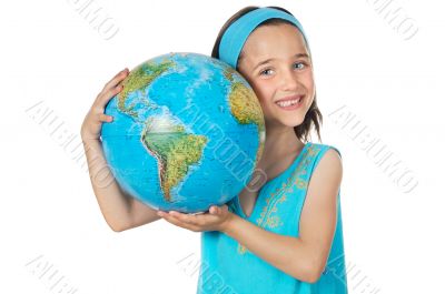 Girl with a globe of the world