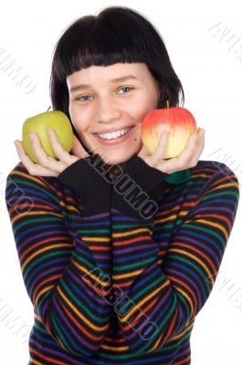 adolescent with apples