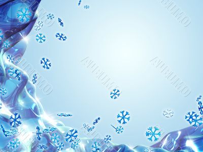 Shiny Snowflakes on Wavy Reflected Background