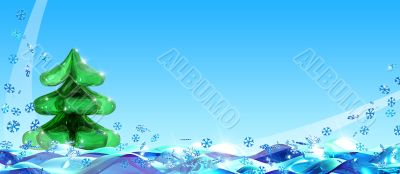 Christmas Tree and Snowflakes on Blue Background