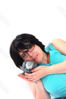 red tale parrot isolated on white with female