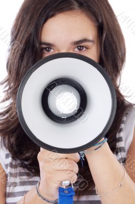 Teenager with megaphone