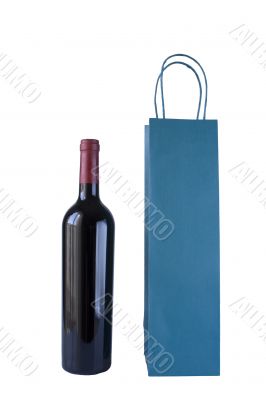 Wine Bottle and Bag on white background with clipping path