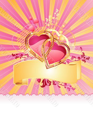  love hearts / with banner  / valentine /  vector