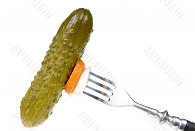 Pickled cucumber on a fork Pickled cucumber on a fork
