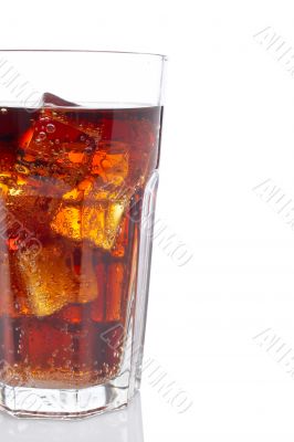 Detail of soda with ice cubes
