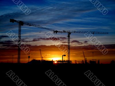 Cranes and construction site