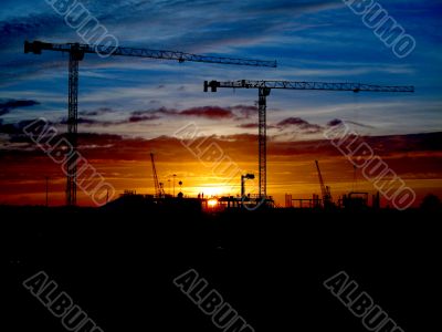 Cranes and construction site